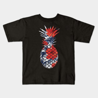 Tropical Floral Geometric Pineapple Red Blue Kids T-Shirt